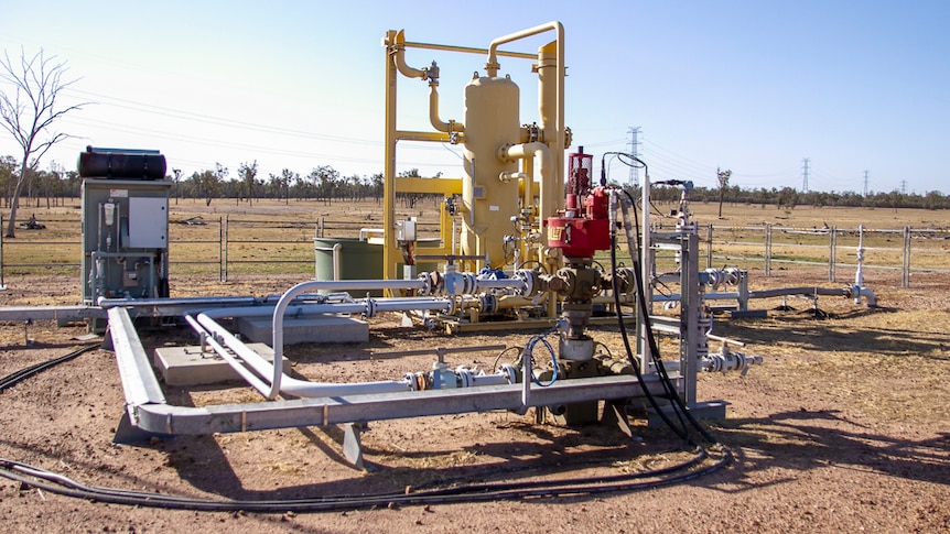 A coal seam gas well and all of the piping and water extraction infrastructure.