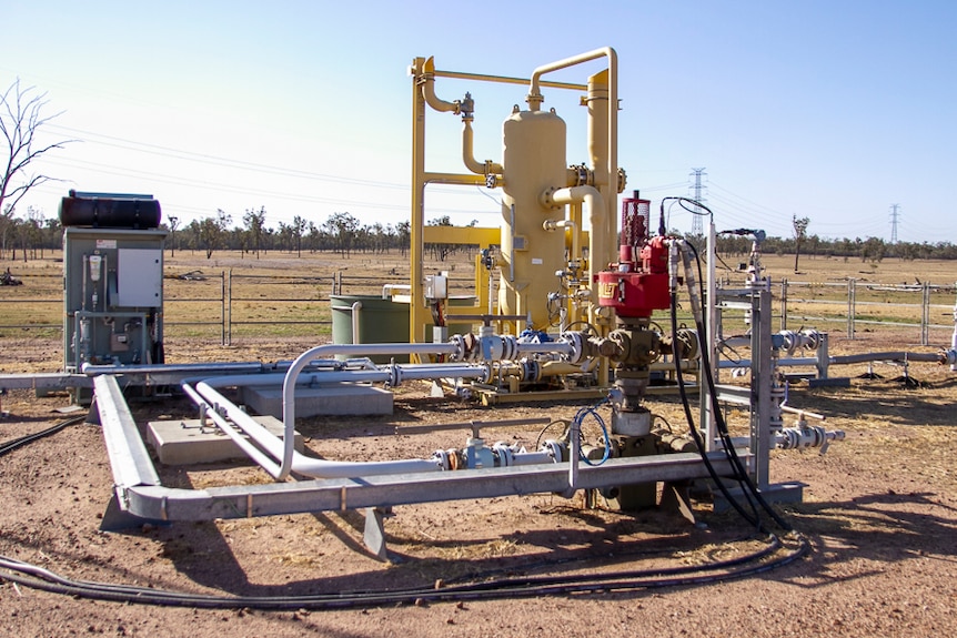 A coal seam gas well and all of the piping and water extraction infrastructure.