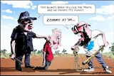 Bill Leak cartoon showing himself being handed by a black police officer to a Twitter lynching.