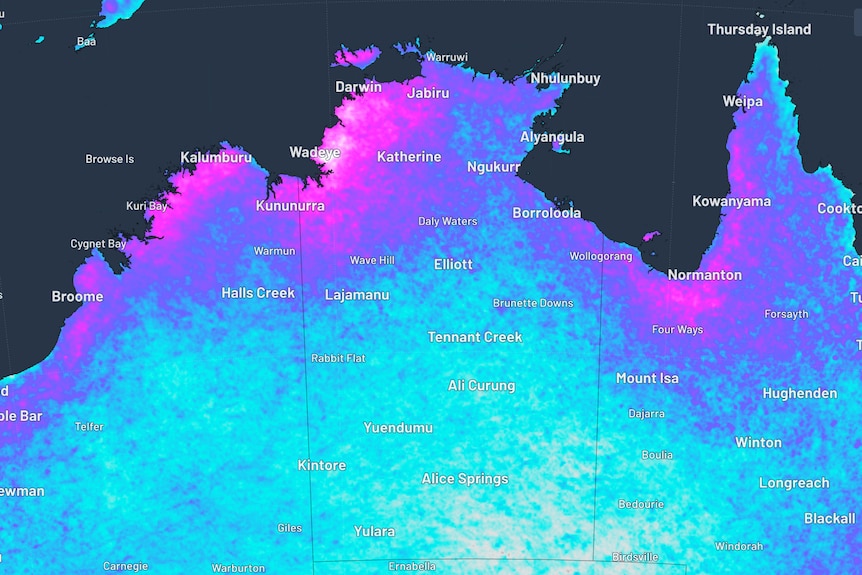 A zoomed in map of the Top End of Australia showing annual lightning density. 