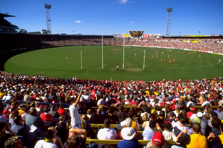 A generic image of a full house of patrons behind the goals at Waverley Park