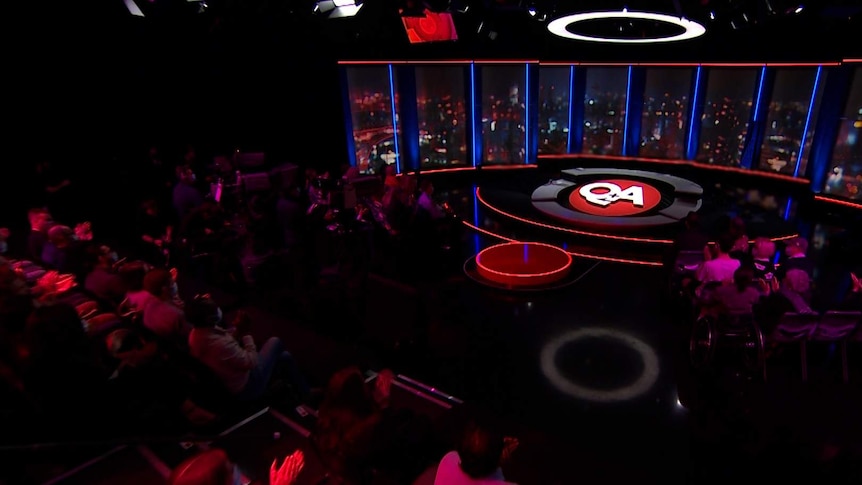 An image of the Q+A set including live audience members