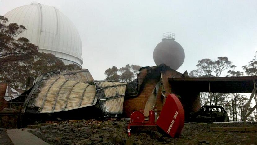 Burnt out remains of a building at the Siding Spring Observatory.