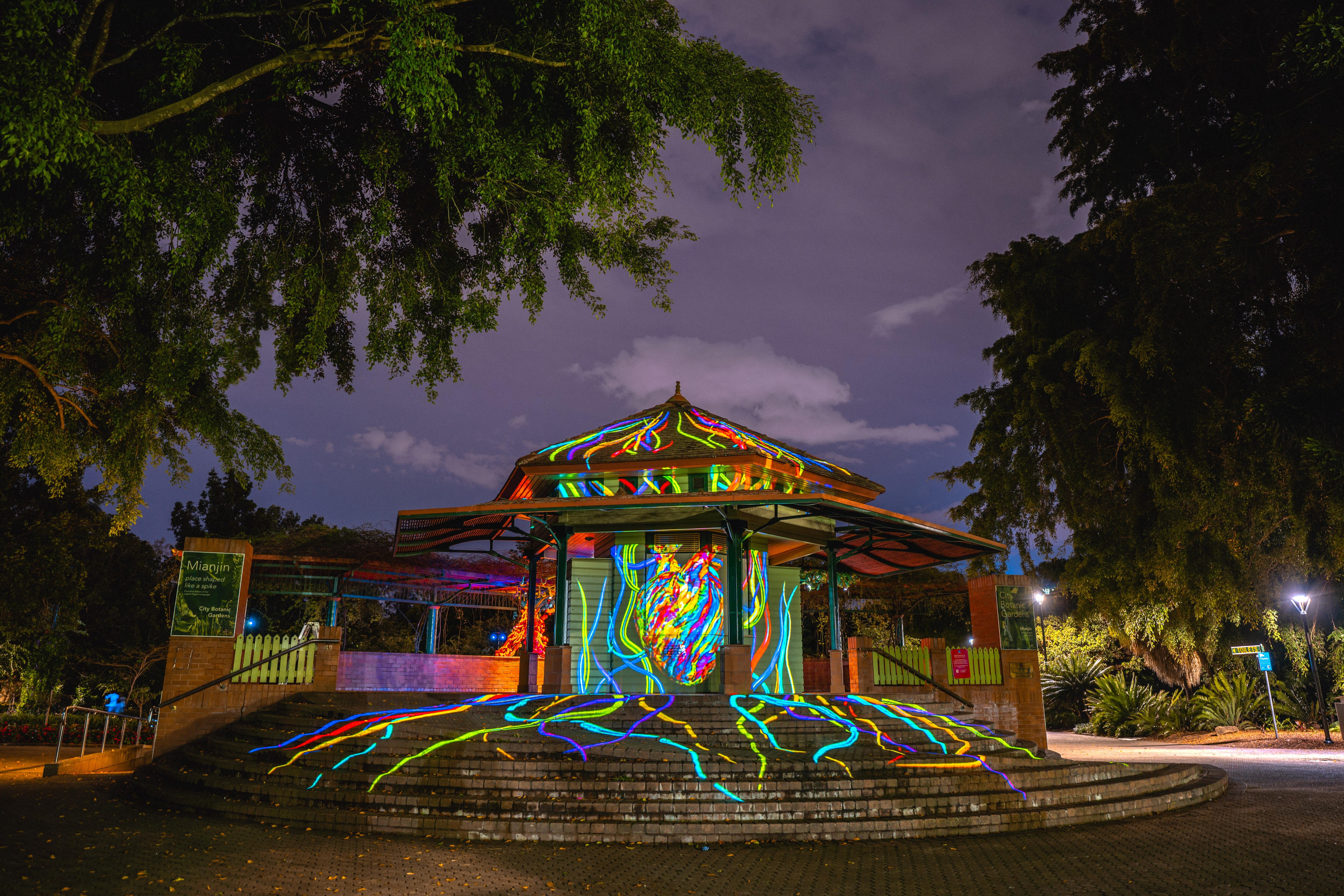 Outdoor public art festival adds light and art to natural wonders in Brisbane botanic gardens