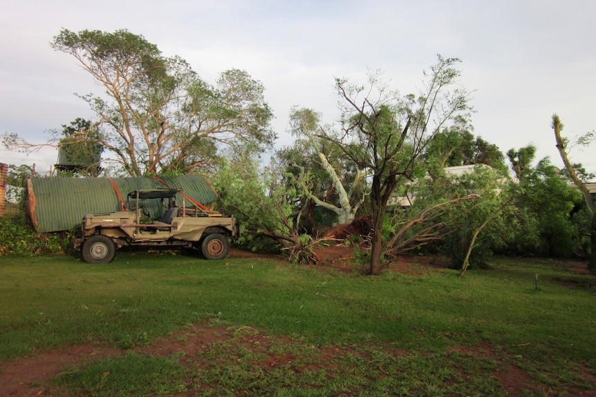 Damage to a backyard caused by Cyclone Lua