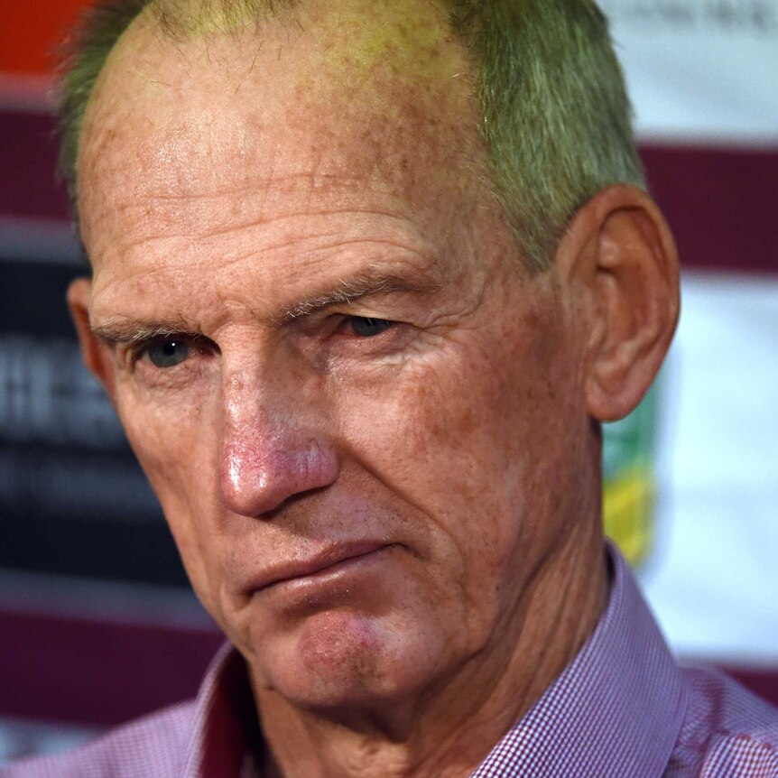 Brisbane Broncos coach Wayne Bennett at a press conference after Brisbane's loss to Manly.
