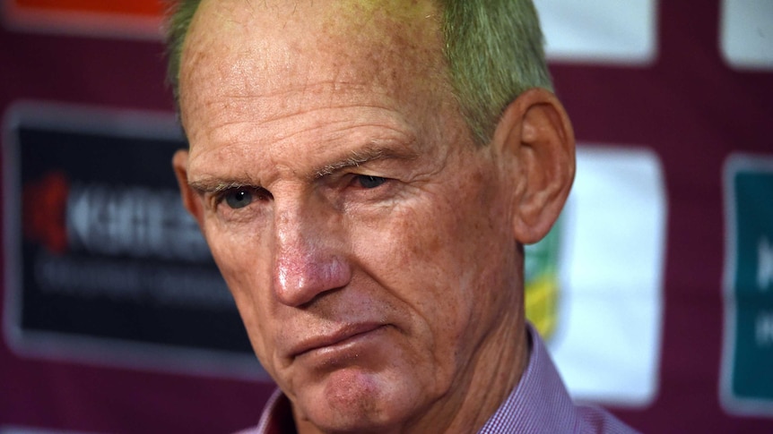 Brisbane Broncos coach Wayne Bennett at a press conference after Brisbane's loss to Manly