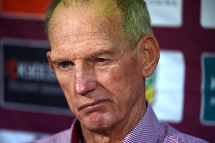 Brisbane Broncos coach Wayne Bennett at a press conference after Brisbane's loss to Manly