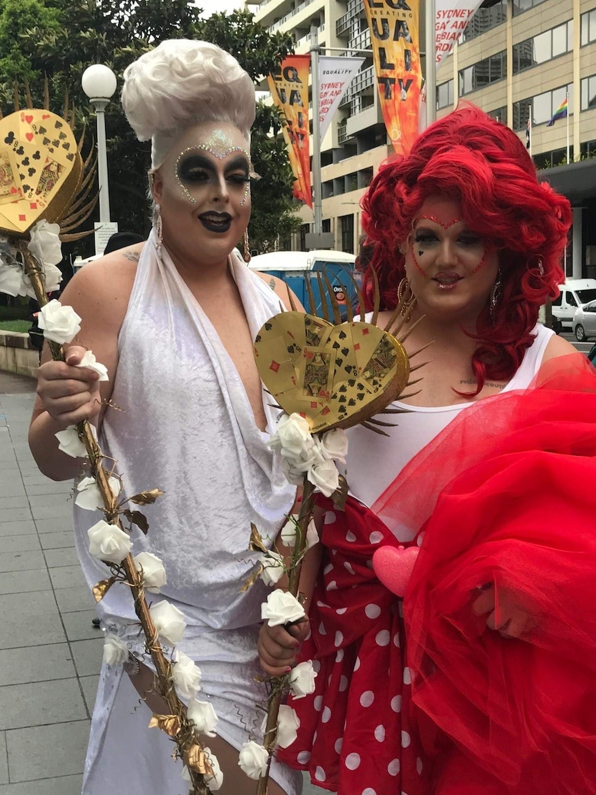 Ellectrakute, left, and Stacey Aphrodite at Mardi Gras in Sydney.