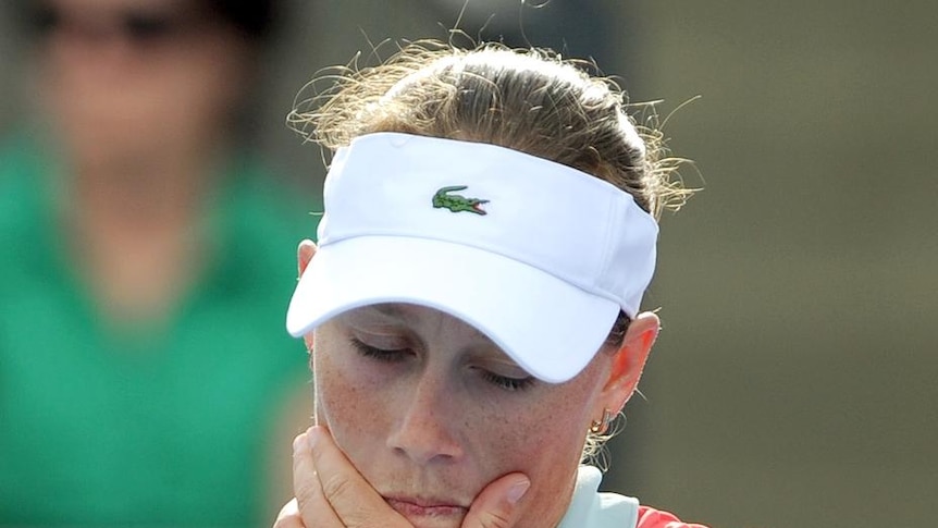 Frustration ... Sam Stosur wasted an opportunity to lift Australia to a 2-0 lead over Italy.