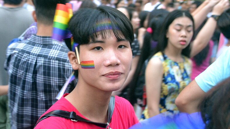 A face in the crowd at the Viet Pride Rainbow Walk