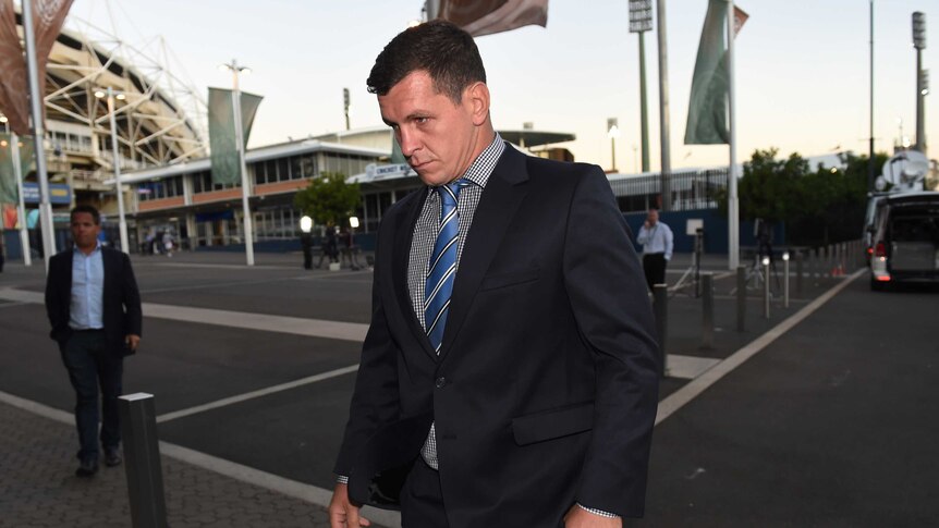Greg Bird arrives at the NRL judiciary to face a throwing charge