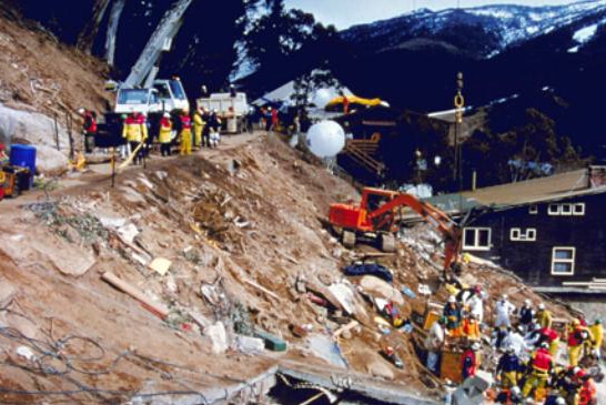 Rescue teams working on the steep slopes at Thredbo.