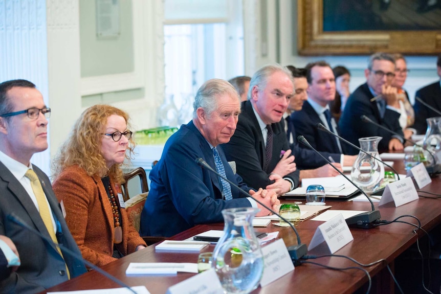 Prince Charles and others at an environment unit meeting in London, 2018.