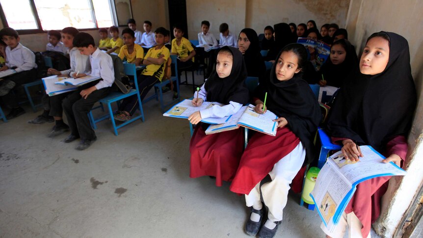 Children attend a class the school Malal Yousafzai used to attend.