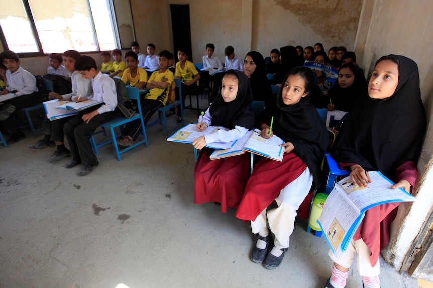 Children attend a class the school Malal Yousafzai used to attend.