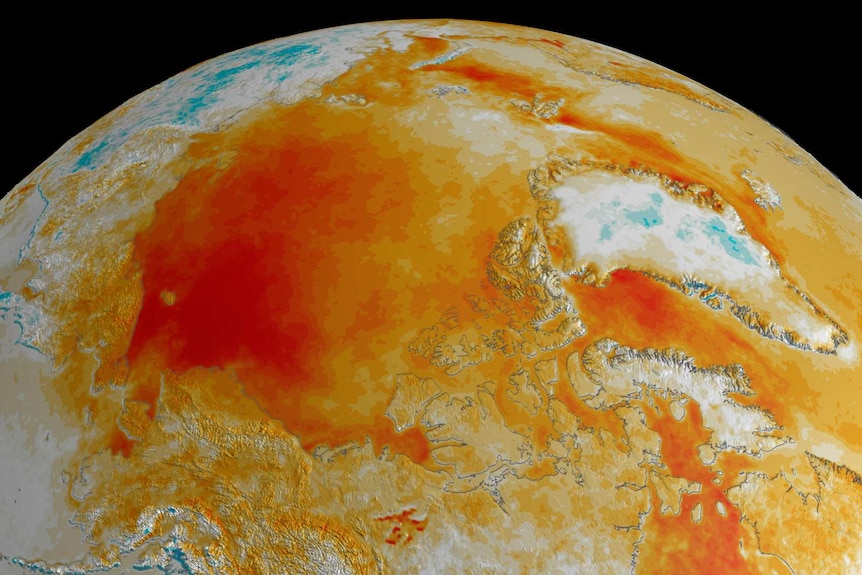 Thermal satellite image of the world's arctic surface temperature