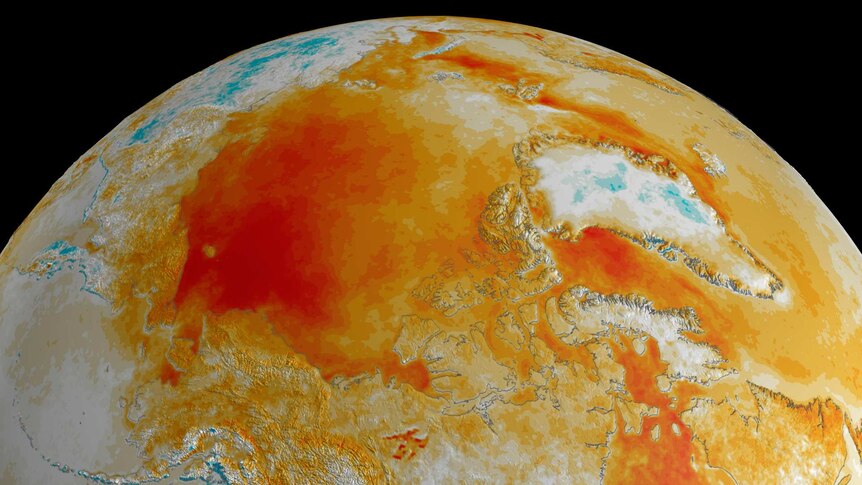 Thermal satellite image of the world's arctic surface temperature