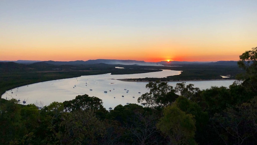 Sunrise or sunset from a lookout overlooking Endeavour River in Cooktown.