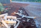 Road scar: the trailer tore through 20 metres of bitumen