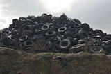 Big pile of discarded car tyres.