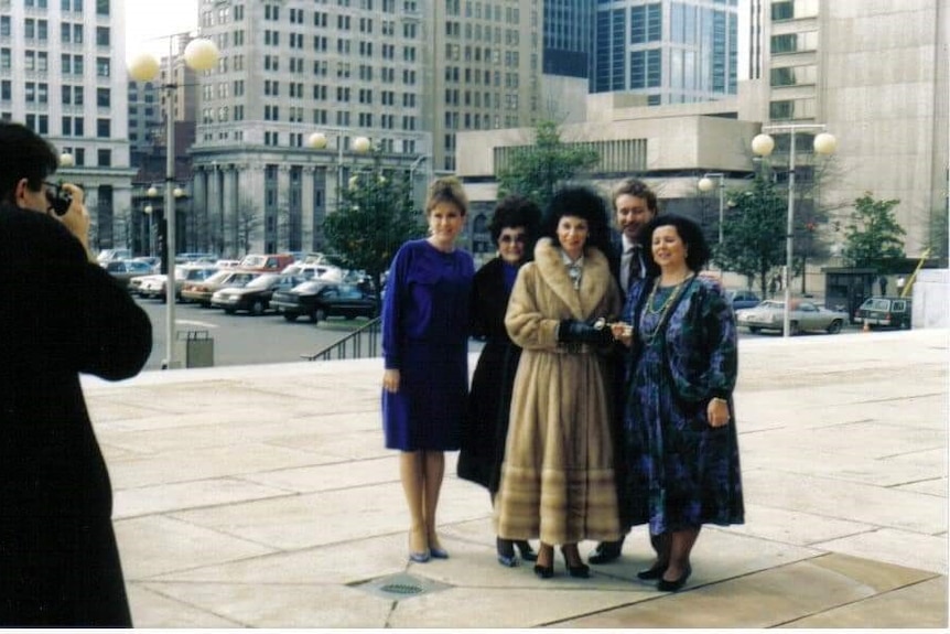 Jean Stafford wearing Johnny Cash's wife's coat