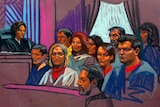 Courtroom sketch of Russian spy suspects during their appearance in Manhattan Federal Court