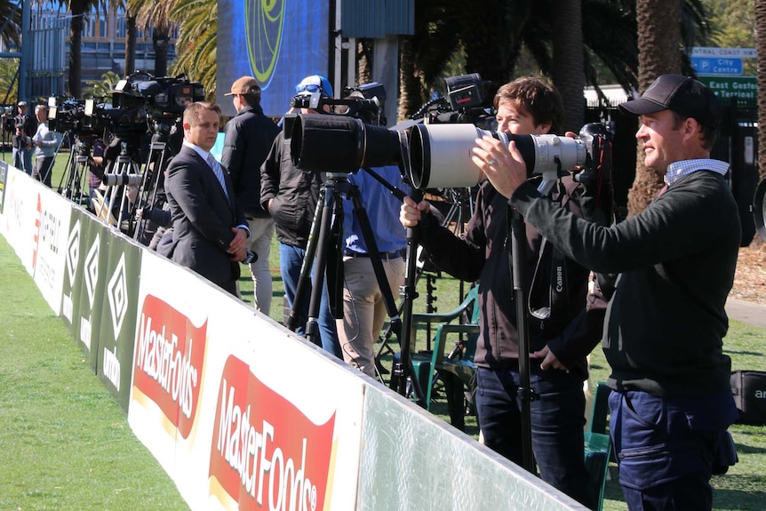 Photographers at Usain Bolt's first training session with Central Coast Mariners in Gosford