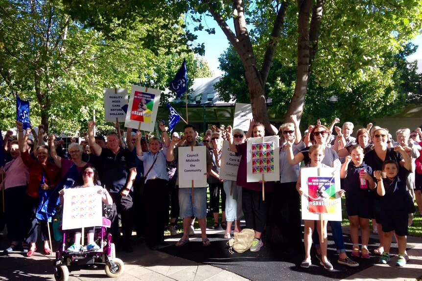 Staff and ratepayers rallied in March 2015 against the Bendigo council's HACC changes.