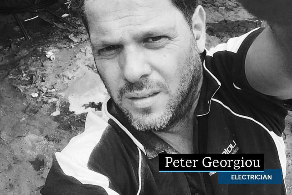 Peter Georgiou takes a selfie as a former electrician