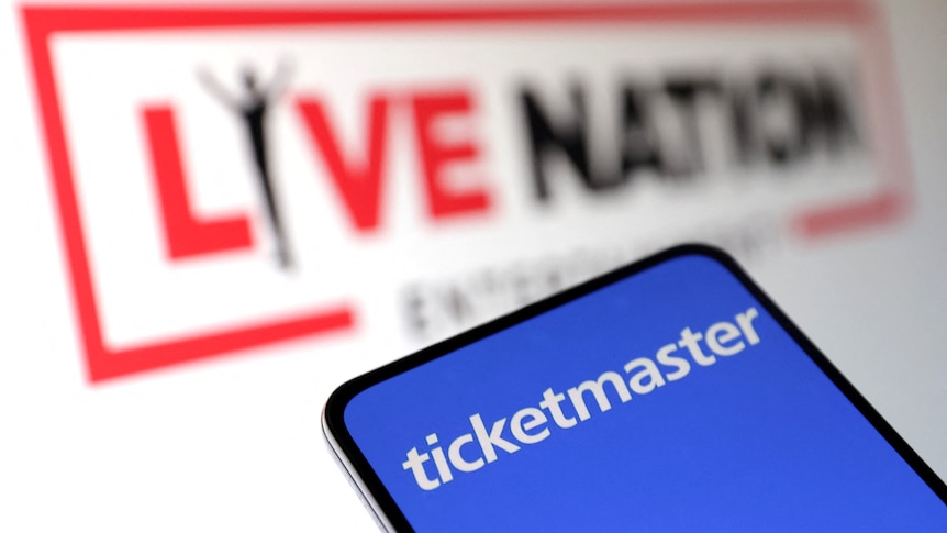 A mock up of the live nation and ticketmaster logos on a phone