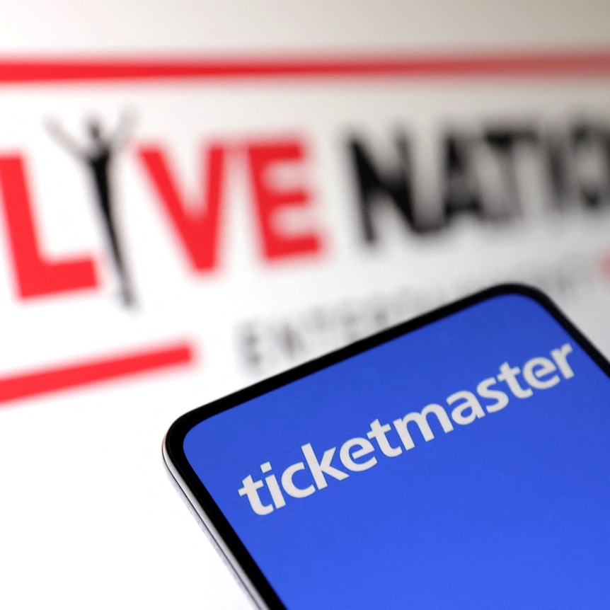 A mock up of the live nation and ticketmaster logos on a phone