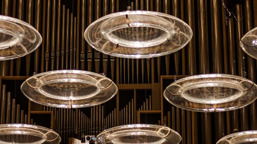 The organist plays in the Sydney Opera House