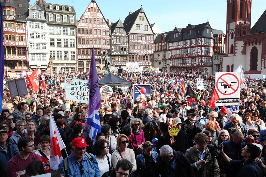 Blockupy protesters rally in Frankfurt