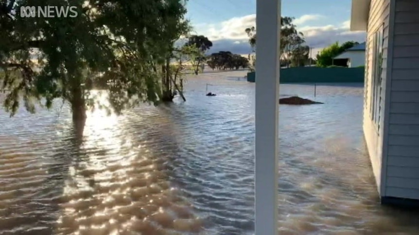 Flooding in Birchip, in Victoria's Mallee region, after heavy rain