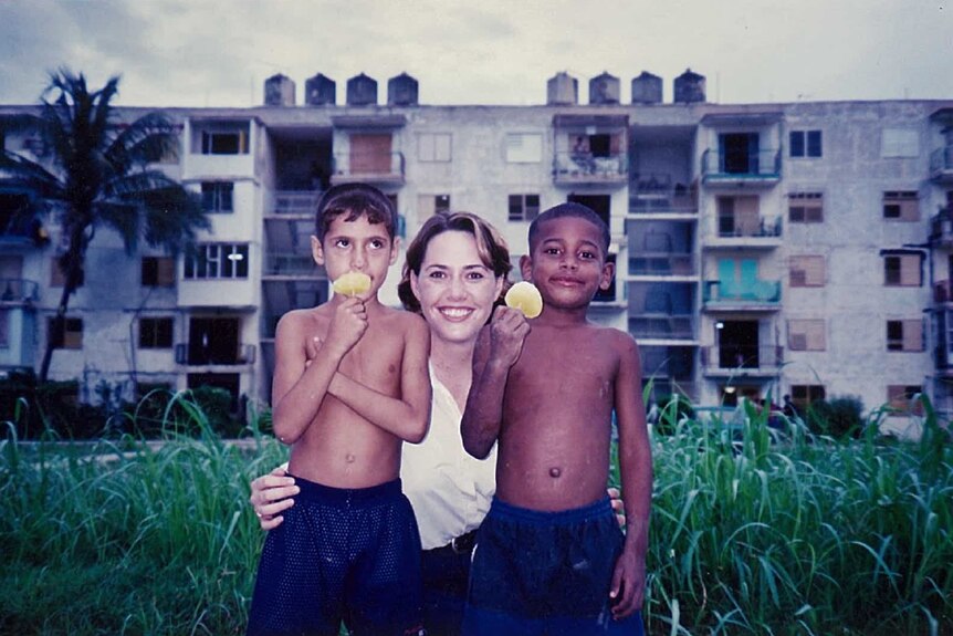 Lisa Millar in Cuba with some young friends