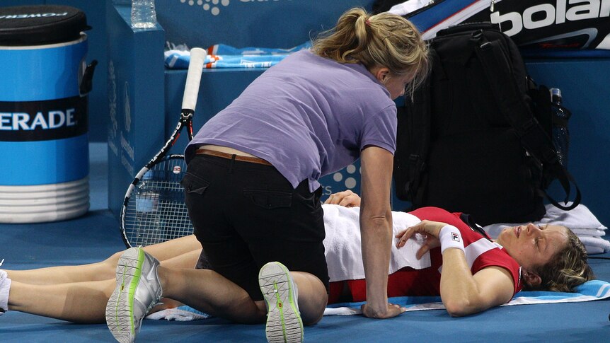 Kim Clijsters pulled up with a possible hip-flexor complaint on the eve of her Australian Open title defence.
