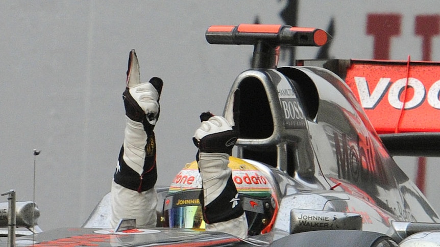 Shanghai breakthrough... Lewis Hamilton celebrates victory in the Chinese Grand Prix.