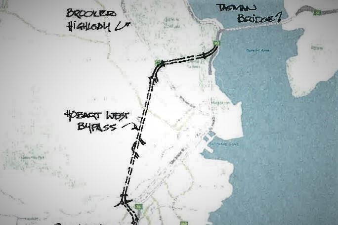 Notes on map showing route of proposed twin highway tunnels.