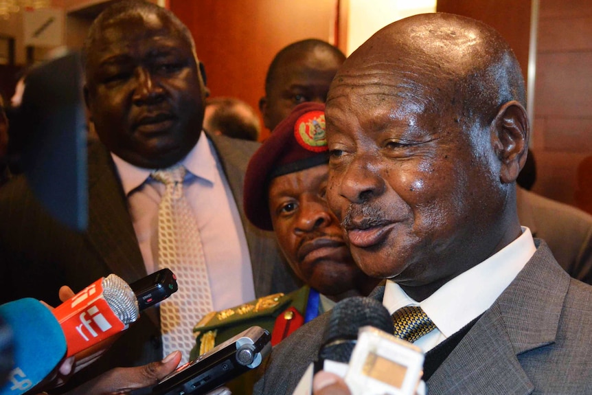 Yoweri Museveni addresses reporters