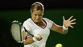 Kim Clijsters in action against Akiko Morigami at the Australian Open.