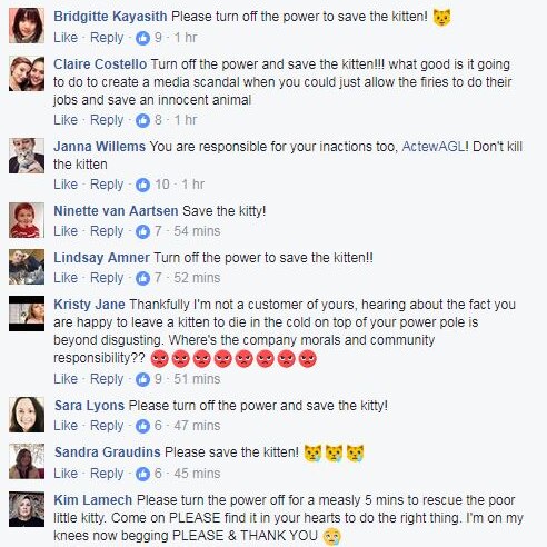Comments on ActewAGL's Facebook page.