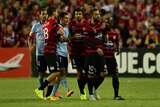The Wanderers' Vitor Saba leaves the field after his send-off against Sydney FC.