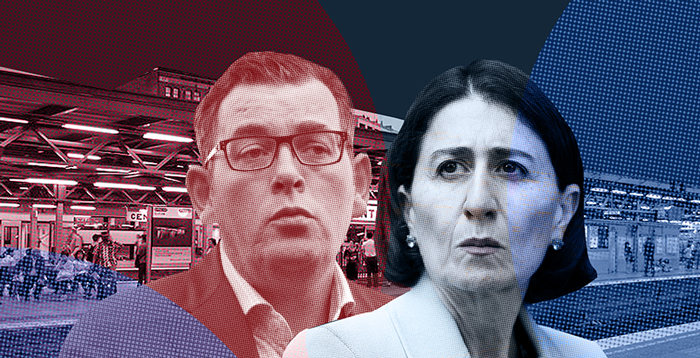 Graphic of Victorian Premier Dan Andrews and NSW Premier Gladys Berejiklian