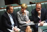 Dutton, Bishop, Abbott during Question Time in the Parliament