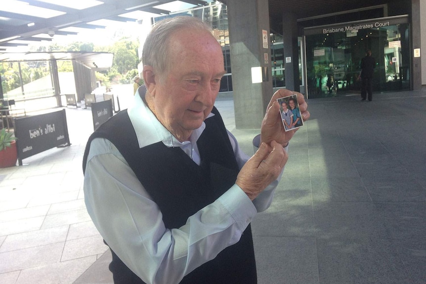 William Sweet speaking outside a pre-inquest conference in Brisbane on July 28, 2015