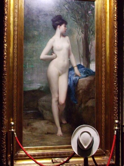 A three-metre high painting of a 19-year-old nude model is blocked off with a red velvet rope.