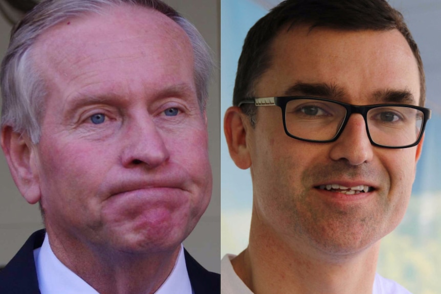 Composite image of faces of WA Premier Colin Barnett and Vincent Mayor John Carey.