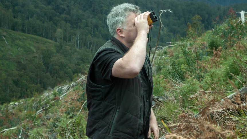 Researcher Chris Taylor monitors a logged slope in eastern Victoria