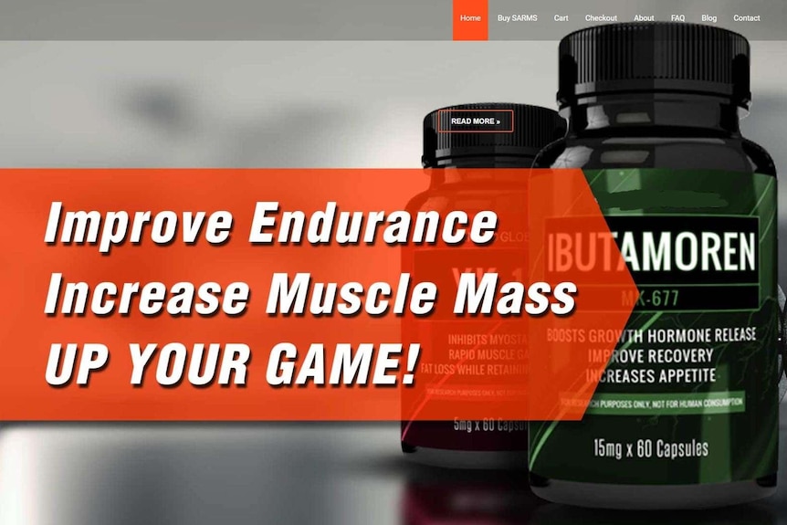 The homepage of a website selling muscle-building drug SARMs